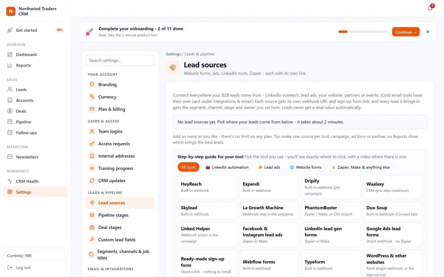 Tailr tour step 1: Connect your lead sources once